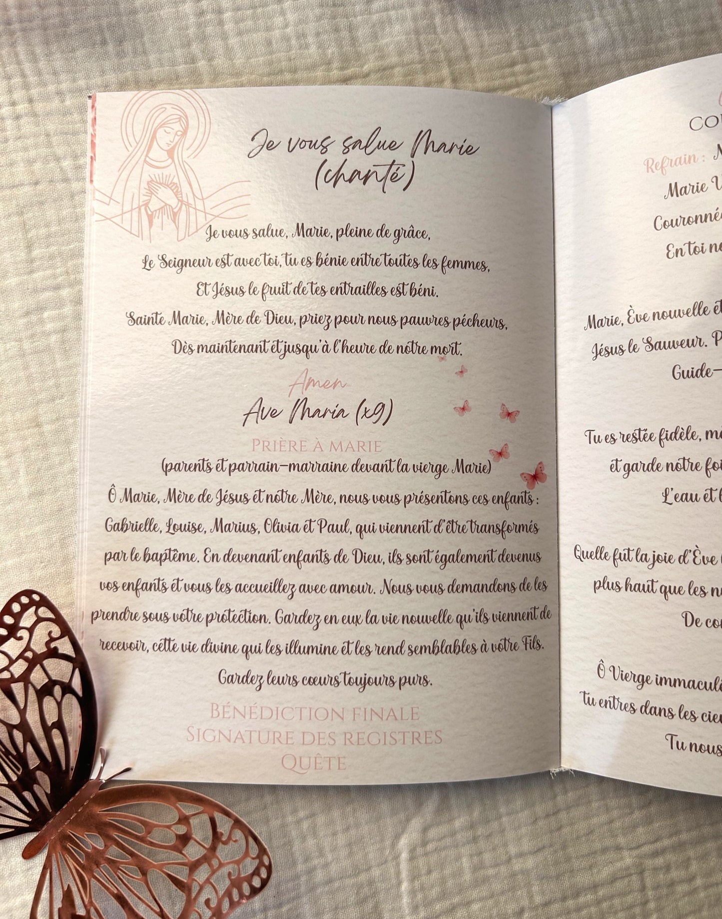 Livret de cérémonie " Papillon de tendresse " - Une cérémonie qui s'ouvre comme une battement d'ailes.