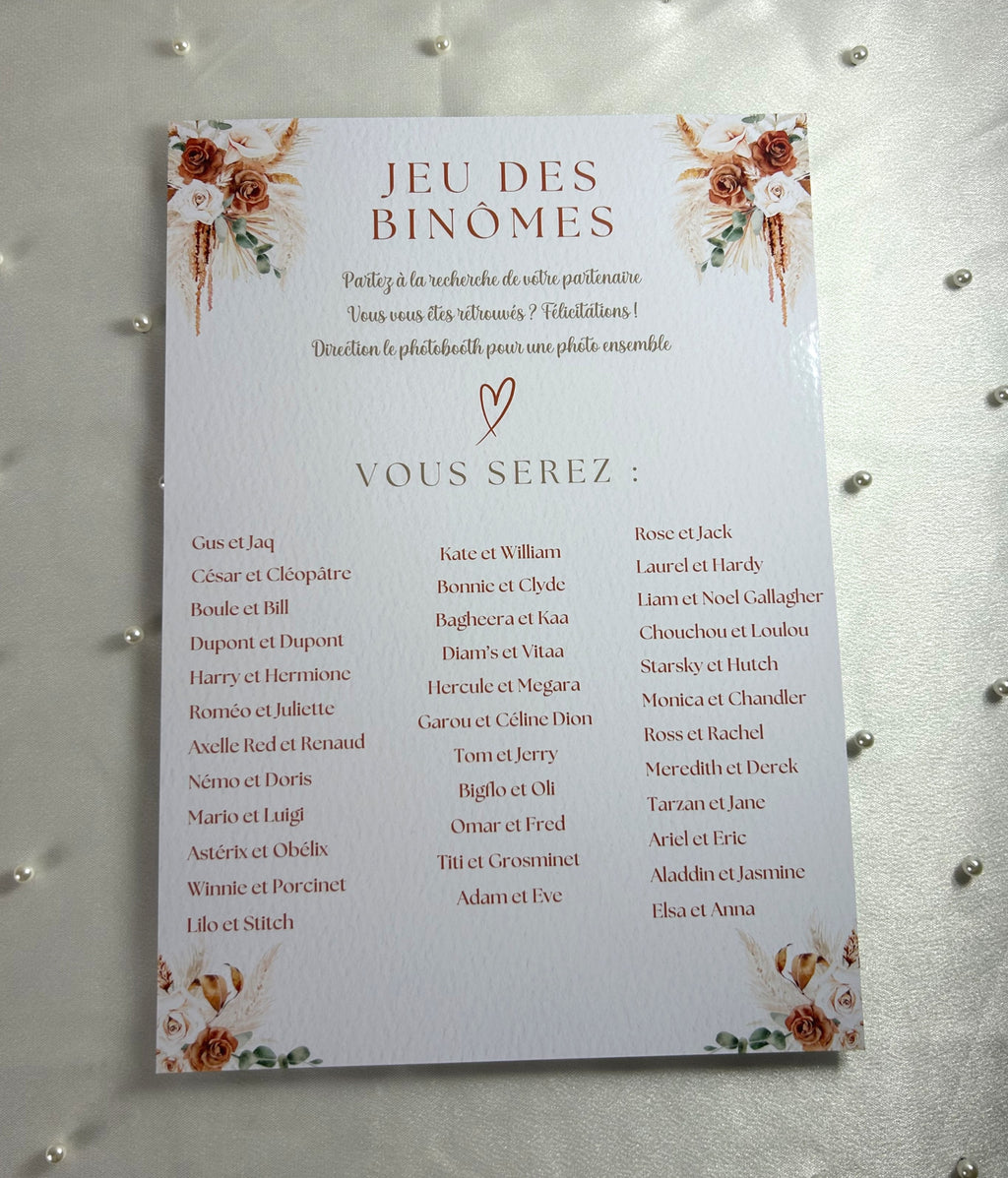 Jeu des binômes « Éclat Terracotta » - Faites voyager vos invités dans un jeu de rencontres et de sourires.
