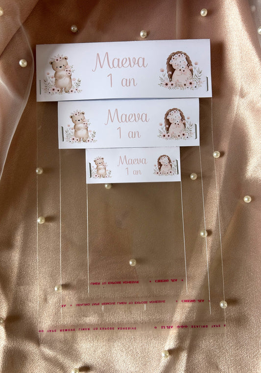 Sac à confiseries " Ourson & hérisson poétique " - Une douceur personnalisée à votre image.