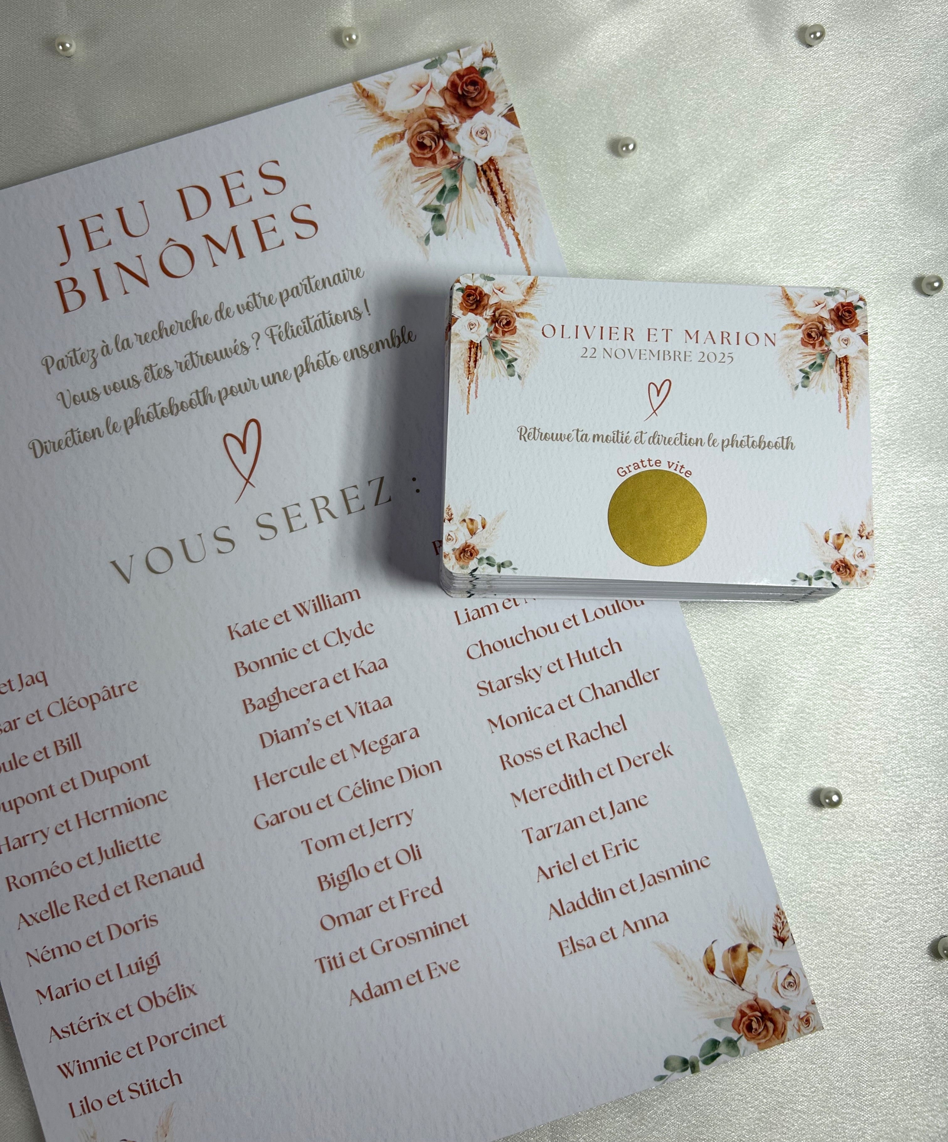 Jeu des binômes « Unis pour un instant » - Faites voyager vos invités dans un jeu de rencontres et de sourires.