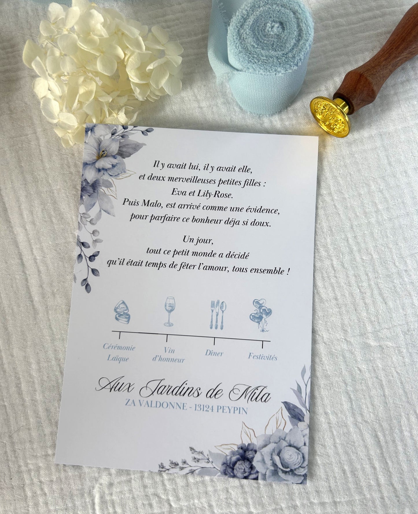 Faire-part " Simplicité chic en bleu ciel " - Une annonce douce et naturelle.