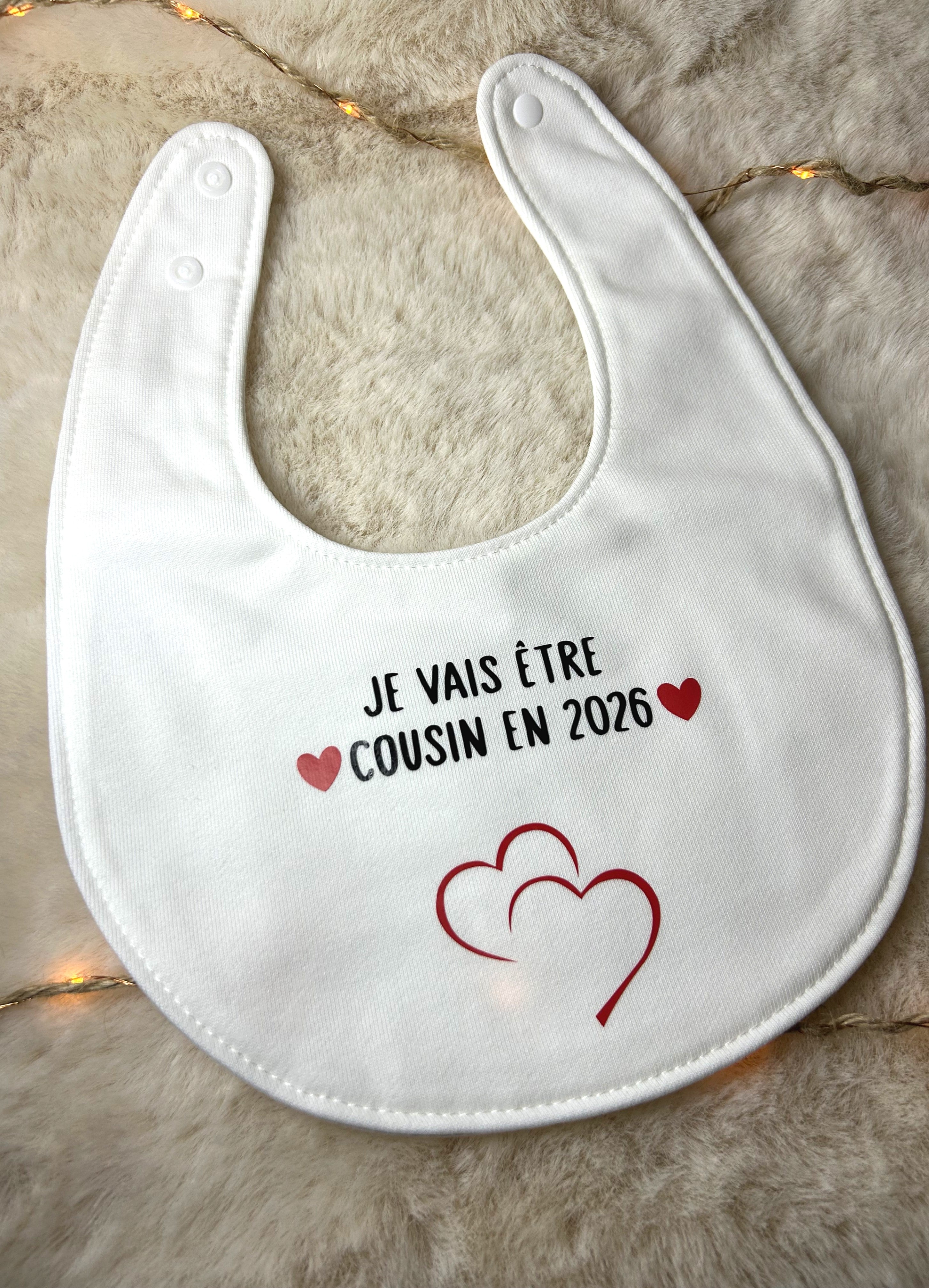 Bavoir « Je vais être cousin /cousine en 2026 »