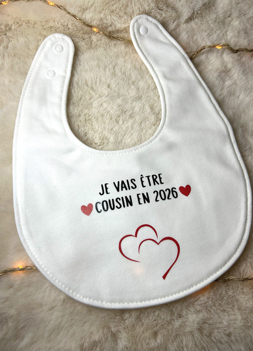 Bavoir « Je vais être cousin /cousine en 2026 »