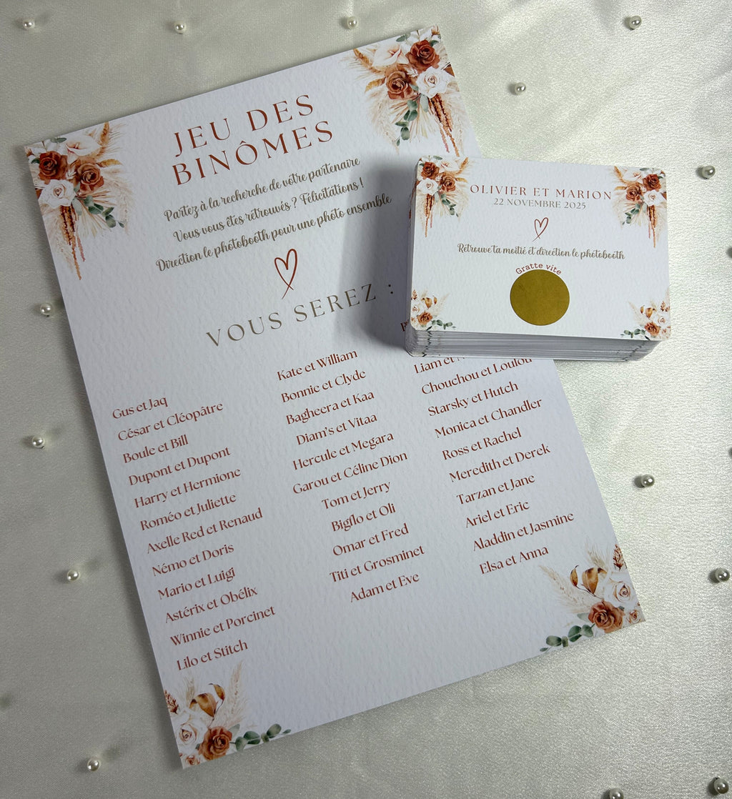 Jeu des binômes « Éclat Terracotta » - Faites voyager vos invités dans un jeu de rencontres et de sourires.