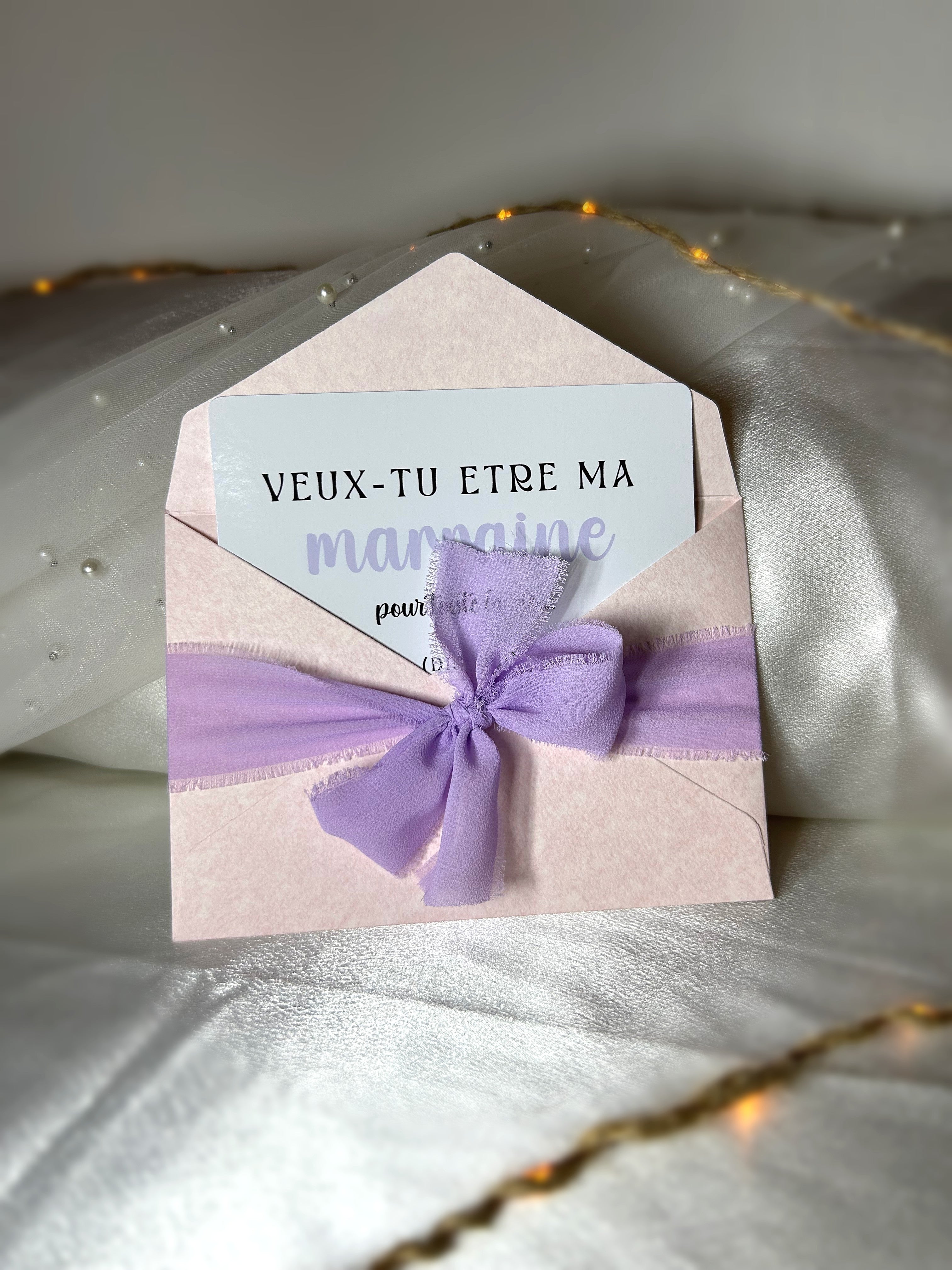 Carte avec enveloppe et ruban - Un mot doux, un grand rôle « Demande parrain / marraine »