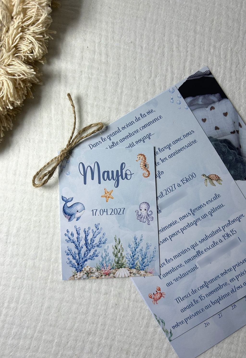 Faire-part « Trésor des Mers » - Un petit cœur, un océan d’amour et mille rêves à venir.