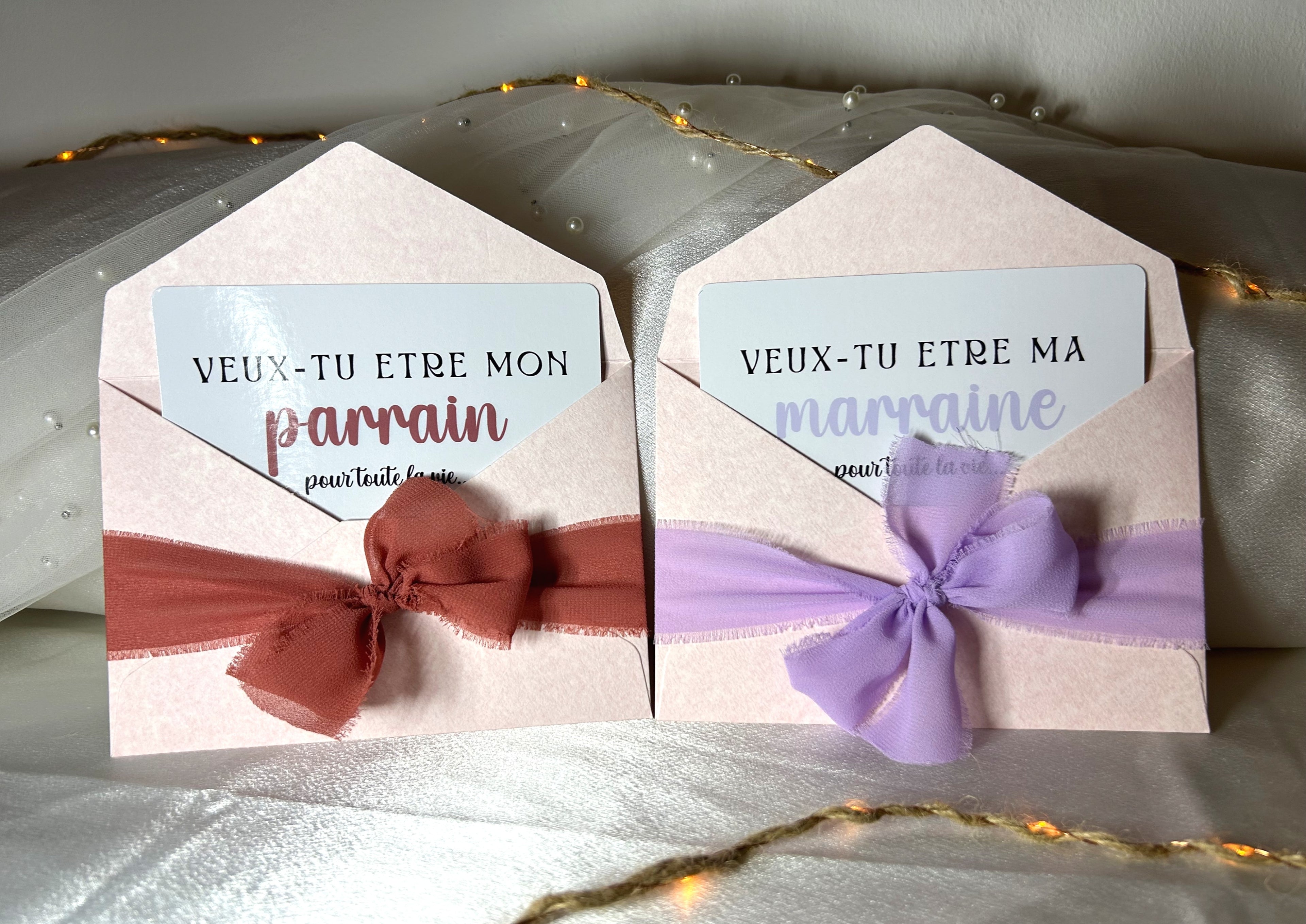 Carte avec enveloppe et ruban - Un mot doux, un grand rôle « Demande parrain / marraine »