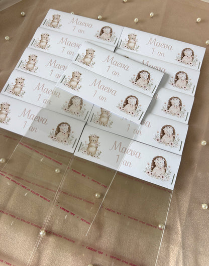 Sac à confiseries " Ourson & hérisson poétique " - Une douceur personnalisée à votre image.