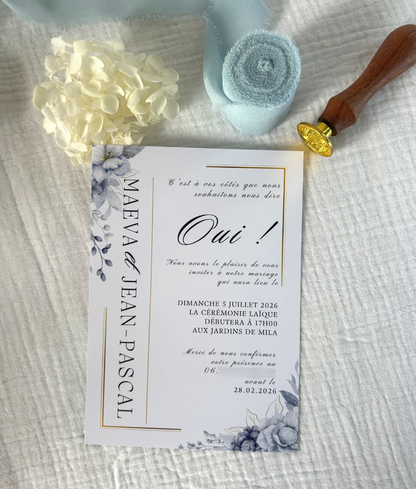 Faire-part " Simplicité chic en bleu ciel " - Une annonce douce et naturelle.