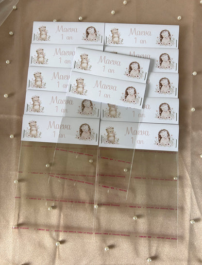 Sac à confiseries " Ourson & hérisson poétique " - Une douceur personnalisée à votre image.